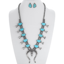 Handmade Navajo Inspired Southwestern Turquoise Color Beads Oxidized Squash Blossom Naja Necklace /& Earrings