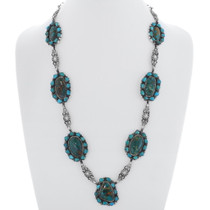 Turquoise Silver Link Necklace 35357