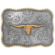 Gold Silver Longhorn Belt Buckle 35614