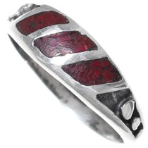 Navajo Inlaid Coral Silver Band Ring 35818