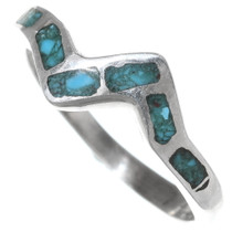 Inlaid Silver Zigzag Turquoise Ring 35820