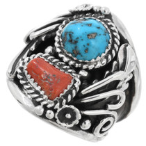 Turquoise Coral Navajo Ring 35873