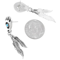 Sterling Silver Bear Paw Feather Dangle Earrings 35889