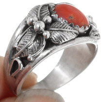 Sterling Silver Western Coral Ladies Ring 35959