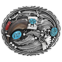 Turquoise Silver Bear Claw Belt Buckle 39229