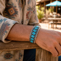 Southwest Real Turquoise Sterling Silver Cuff Bracelet 39254