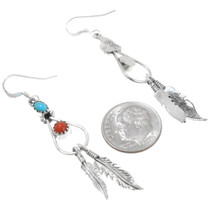 Sterling Silver Navajo Feather Turquoise Earrings 39444