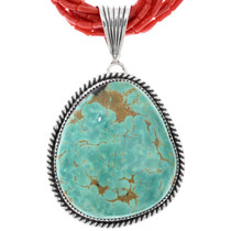 Turquoise Silver Navajo Pendant Coral Necklace 39884