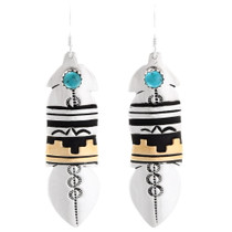 Navajo Turquoise Gold Feather Earrings 39978