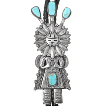 Silver Turquoise Native American Sunface Kachina Bolo Tie 40207