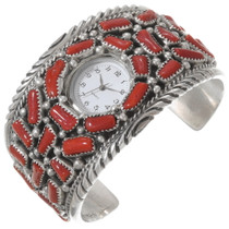 Old Pawn Native American Coral Watch Bracelet 40209