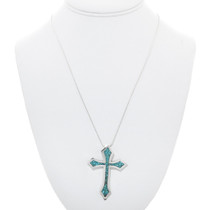 Turquoise Inlay Sterling Silver Cross Pendant Necklace 40332