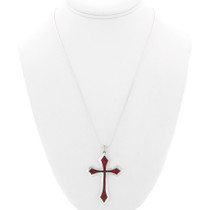 Red Coral Sterling Silver Cross Necklace 40333