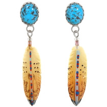 Navajo Turquoise Feather Dangle Earrings 40494
