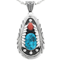 Navajo Sterling Silver Coral Turquoise Pendant 23647
