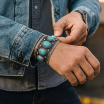 Turquoise Sterling Silver Navajo Mens Cuff Bracelet 40548