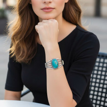 Real Turquoise Sterling Silver Cuff Bracelet Womens 40594
