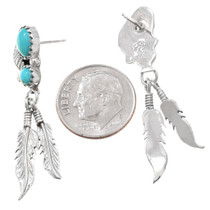 Navajo Turquoise Silver Feather Earrings 40659