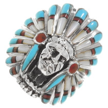 Turquoise Indian Chief Ladies Ring 40690