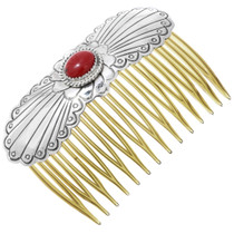 Navajo Red Coral Sterling Hair Barrette 40930