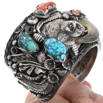 Spiderweb Turquoise Sterling Silver Bear Claw Mens Watch 40941
