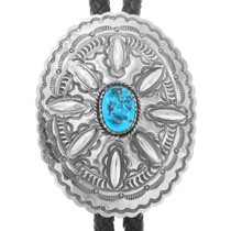 Natural Turquoise Sterling Silver Navajo Bolo Tie 41062