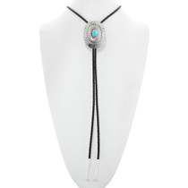 Navajo Made Silver Turquoise Bolo Tie 41080