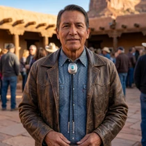 Navajo Turquoise Hammered Silver Concho Bolo Tie 41080