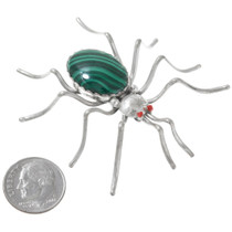 Sterling Silver Spider Malachite Brooch Lapel Pin 41113