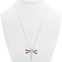 Sterling Silver Dragonfly Coral Inlay Pendant 41133