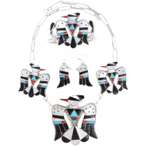 Turquoise Inlay Zuni Thunderbird Necklace Set 41176