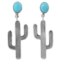 Turquoise Sterling Silver Saguaro Cactus Earrings 41204
