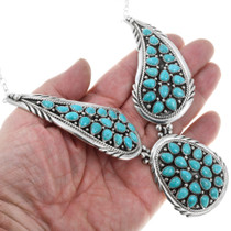 Sterling Silver Navajo Made Turquoise Cluster Necklace 39826