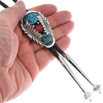 Native American Natural Turquoise Silver Bolo Tie 41309