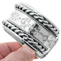 Navajo Hand Hammered Pattern All Silver Bracelet 41399