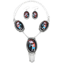 Zuni Sterling Silver Kokopelli Necklace Earrings Set 41730