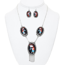 Matching Zuni Inlay Kachina Necklace Earrings Set 41730