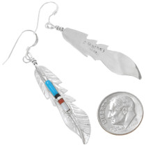 Silver Feather Navajo Earrings Fred Barney 32247