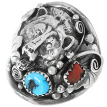 Navajo Turquoise Sterling Silver Bear Ring 41785
