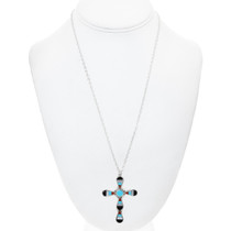 Zuni Turquoise Shell Silver Cross Pendant With Chain 0496
