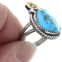 Turquoise Sterling Silver Ladies Ring Gold Accents 41842