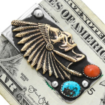 American Indian Chief Headdress Gold Silver Money Clip 42101