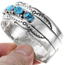 Hand Made Hammered Sterling Silver Patterns Turquoise Bracelet 42108