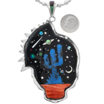 Reversible Micro Inlay Night Sky Saguaro Cactus Pendant 42089