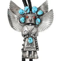 Old Pawn Sterling Silver Turquoise Owl Kachina Bolo Tie 42184