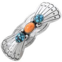 Navajo Spiny Oyster Spiderweb Turquoise Hair Barrette 42201