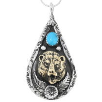 Sterling Silver Turquoise Gold Bear Pendant 42207