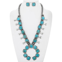 Natural Turquoise Navajo Squash Blossom Necklace Set 42209