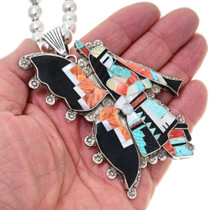 Detailed Multi Stone Inlay Sterling Silver Butterfly Maiden Pendant with Chain 42249