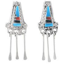 Zuni Post Earrings Turquoise Sterling Spoon Dangles 42257